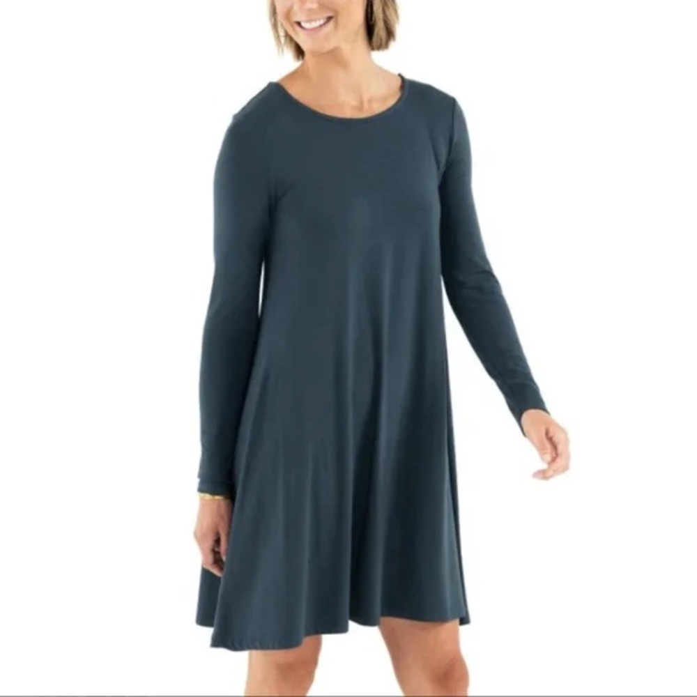 Free Fly Womens Journey Long Sleeve‎ Dress Teal Green Size S Bamboo Gorpcore